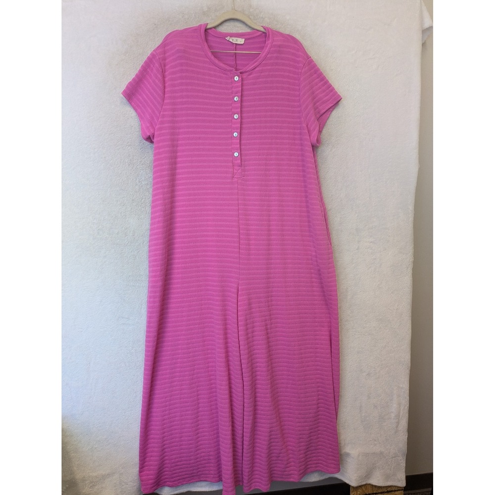 Jade by Jane Jumpsuit Women's 2X Pink Textured Knit Henley Short Sleeve Pockets